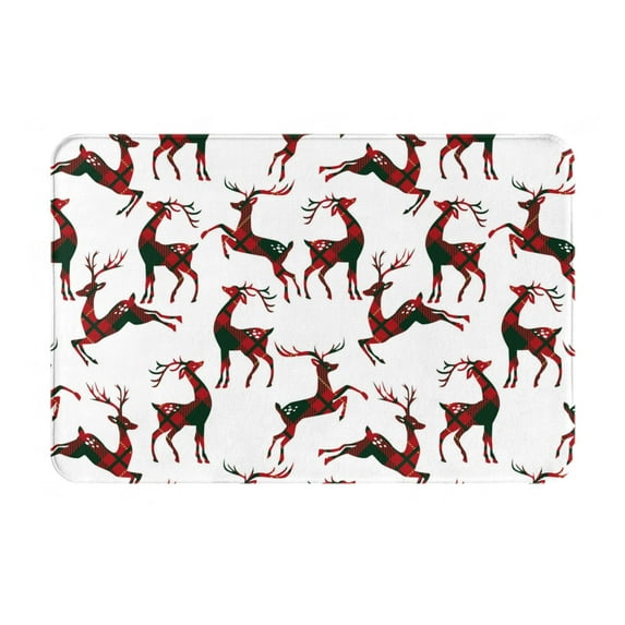 Logiee Christmas Plaid Moose Print Welcome Mats for Entryway,Door Mat for Front Door,Entry Mat,Doormat for Garden, Garage, Patio, Home, Porch Decor