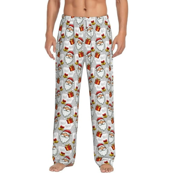 Logiee Christmas Santa Claus Print Pajama Pants for Men,Men’s Pajama Bottoms,Mens PJ Pants with Pockets & Button Fly-Large