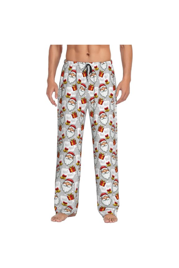 Christmas Santa Claus Print Pajama Pants for Men,Men’s Pajama Bottoms,Mens PJ Pants with Pockets & Button Fly-Medium
