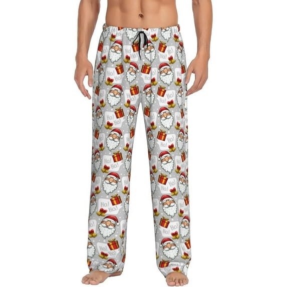 Logiee Christmas Santa Claus Print Pajama Pants for Men,Men’s Pajama Bottoms,Mens PJ Pants with Pockets & Button Fly-Small