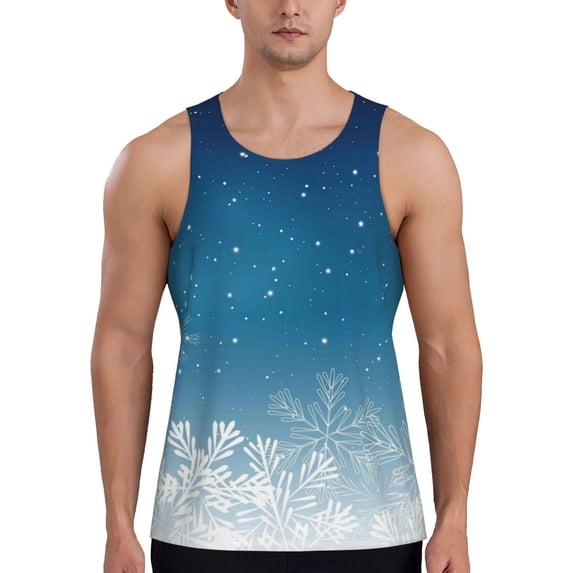 Logiee Christmas Snowflakes Print Men's Workout Tank Top,Quick Dry Workout Tank Top,Gym Muscle Tee,Fitness Bodybuilding Sleeveless T Shirt-4X-Large