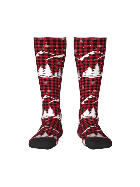 Christmas Tree Buffalo Plaid Print Gift Stocking Stuffers,Adult Stockings,Novelty Socks,Funny Socks Birthday Running Walking Sleeping