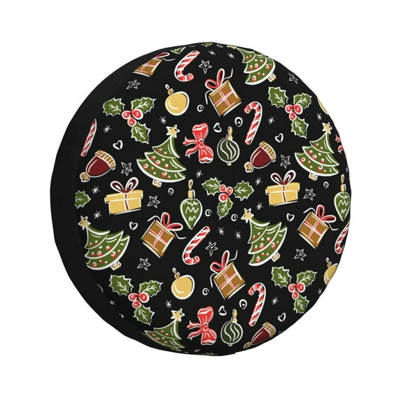 Logiee Christmas Tree Decoration Print Spare Tire Cover, Universal Wheel Protectors,Waterproof Dust-Proof UV Sun Wheel Tire Cover,Fit for SUV, RV, Travel Trailer, Truck-14 inch