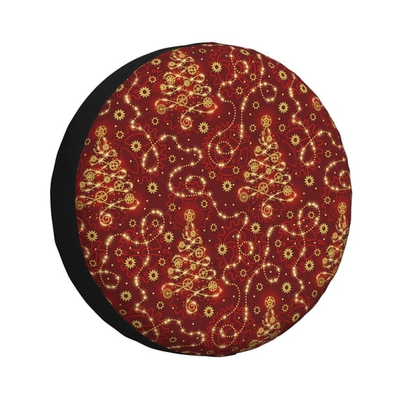Logiee Christmas Tree On A Red Background Print Spare Tire Cover, Universal Wheel Protectors,Waterproof Dust-Proof UV Sun Wheel Tire Cover,Fit for SUV, RV, Travel Trailer, Truck-16 inch