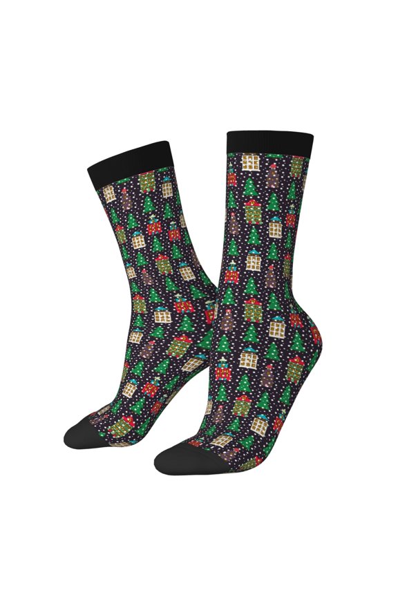 Christmas Trees And Houses Print Adult Socks for Men & Women,Calf Socks, Ankle Socks,Boots Socks,Breathable Casual Sock,Unisex Crew Socks