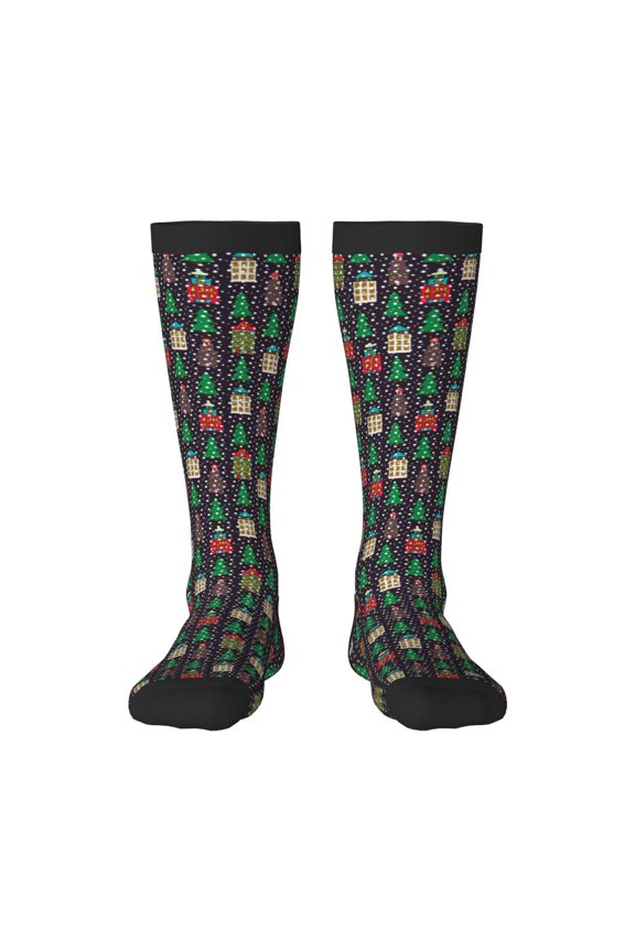 Christmas Trees And Houses Print Gift Stocking Stuffers,Adult Stockings,Novelty Socks,Funny Socks Birthday Running Walking Sleeping
