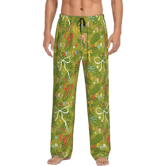 Logiee Christmas bows Print Pajama Pants for Men,Men’s Pajama Bottoms,Mens PJ Pants with Pockets & Button Fly-Small