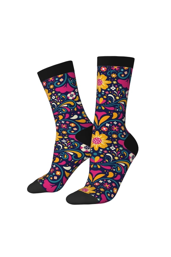Cinco De Mayo Floral Print Adult Socks for Men & Women,Calf Socks, Ankle Socks,Boots Socks,Breathable Casual Sock,Unisex Crew Socks