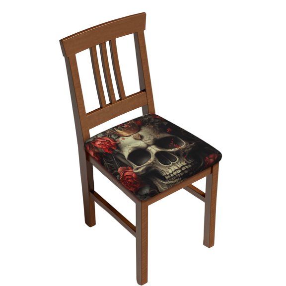 Logiee Classical Rose Crown Skull Print Square Chair Seat Covers, Stretch Chair Seat Covers,Seat Chair Slipcover, Non-Slip Chair Slipcover,Furniture Protector for Indoor and Outdoor-Two Pieces