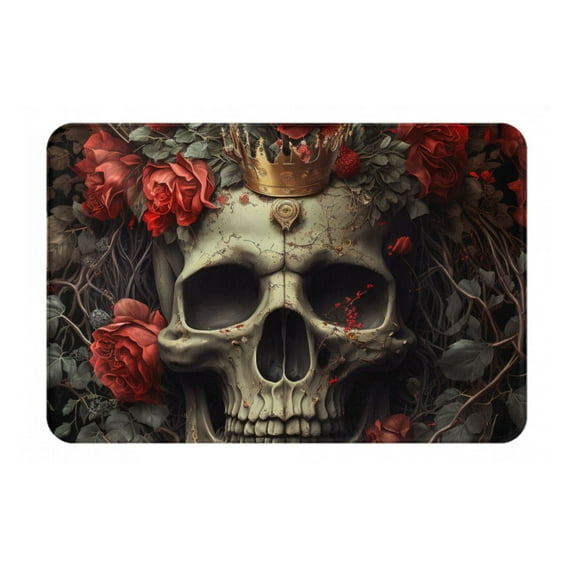 Logiee Classical Rose Crown Skull Print Welcome Mats for Entryway,Door Mat for Front Door,Entry Mat,Doormat for Garden, Garage, Patio, Home, Porch Decor