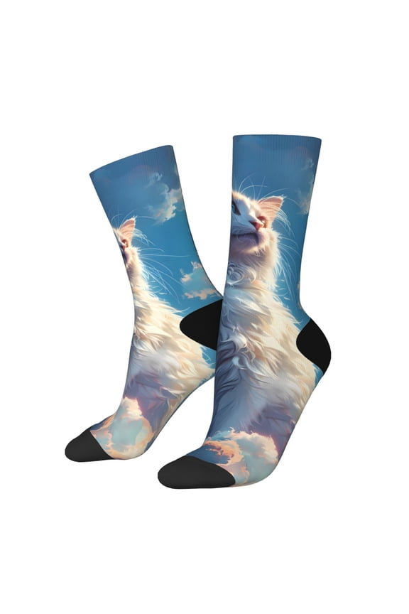 Clear Sky Blue Cat Print Adult Socks for Men & Women,Calf Socks, Ankle Socks,Boots Socks,Breathable Casual Sock,Unisex Crew Socks
