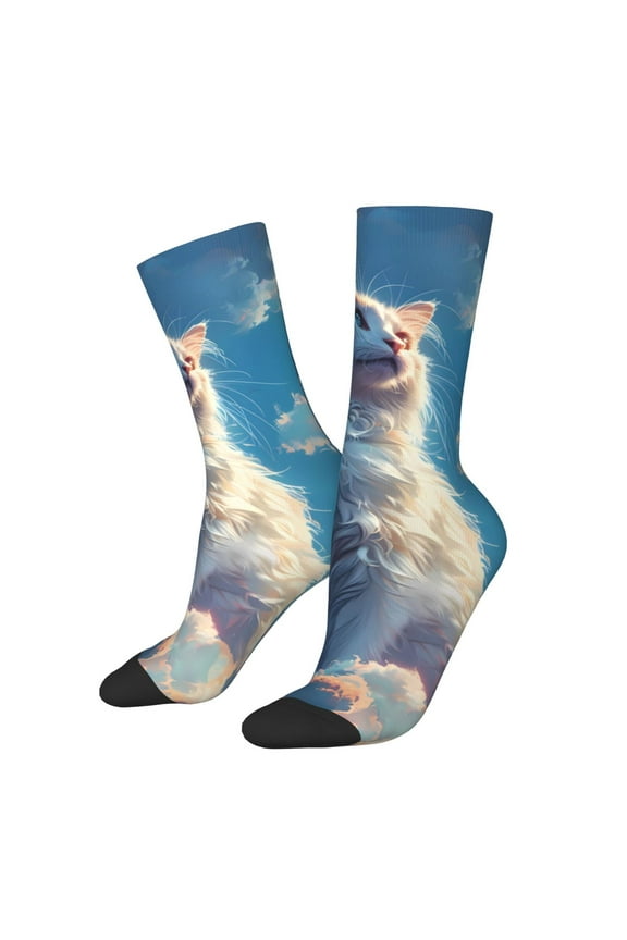 Clear Sky Blue Cat Print Adult Socks for Men & Women,Calf Socks, Ankle Socks,Boots Socks,Breathable Casual Sock,Unisex Crew Socks
