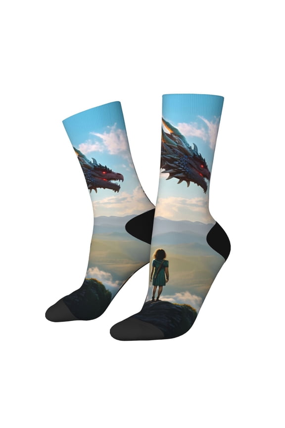 Clear Sky Mountain Red Dragon Print Adult Socks for Men & Women,Calf Socks, Ankle Socks,Boots Socks,Breathable Casual Sock,Unisex Crew Socks