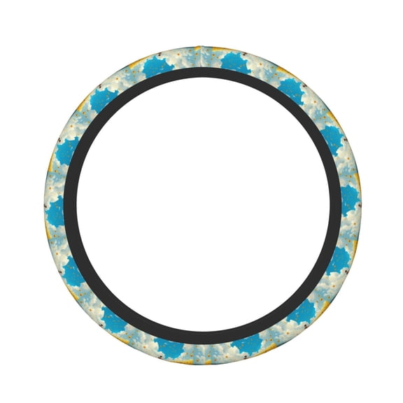 Logiee Clear Sky Sunflower Print Breathable Elastic Steering Wheel Cover, Non-Slip Stretch Steering Wheel Protector,Universal 15 Inch Fit Auto, Suvs, Truck