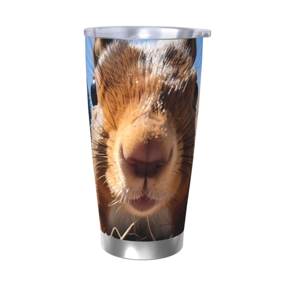 Logiee Close-Up Curious Squirrel Print 20OZ Car Cup with Lid, Stainless Steel Vacuum Insulated Double Wall Travel Tumbler, Durable Insulated Coffee Mug,Thermal Cup with Straw-Without Straw