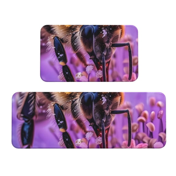 Logiee Closeup Honeybee on Flower Print Kitchen Mats for Floor Sets of 2,Waterproof Kitchen Rugs,Non Slip Comfort Standing Mat Rug for Home,Runner,Sink,Office,Laundry