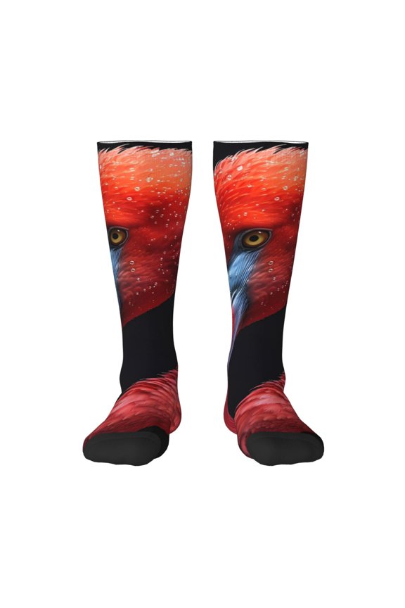 Closeup Red Flamingo Portrait Print Gift Stocking Stuffers,Adult Stockings,Novelty Socks,Funny Socks Birthday Running Walking Sleeping