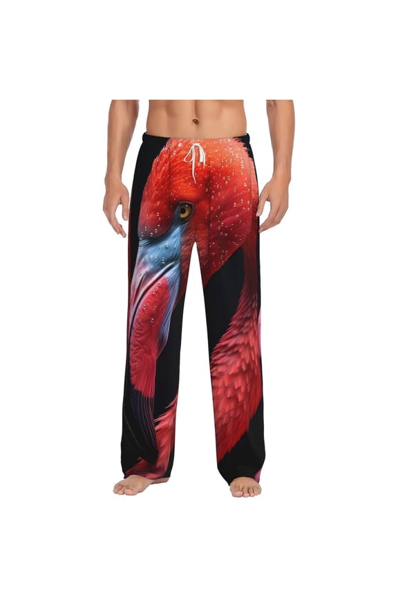 Closeup Red Flamingo Portrait Print Pajama Pants for Men,Men’s Pajama Bottoms,Mens PJ Pants with Pockets & Button Fly-Medium