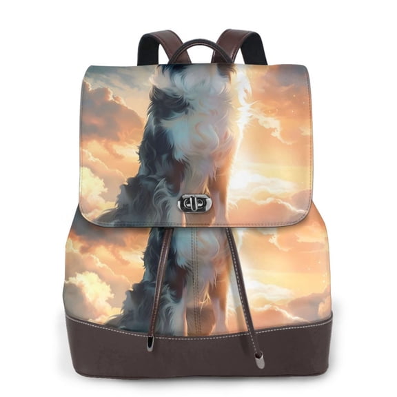 Logiee Cloud Border Collie Print Backpack Purse for Women,Fashion Leather Backpack Purse,Women's Leather Backpack for Work College Travel