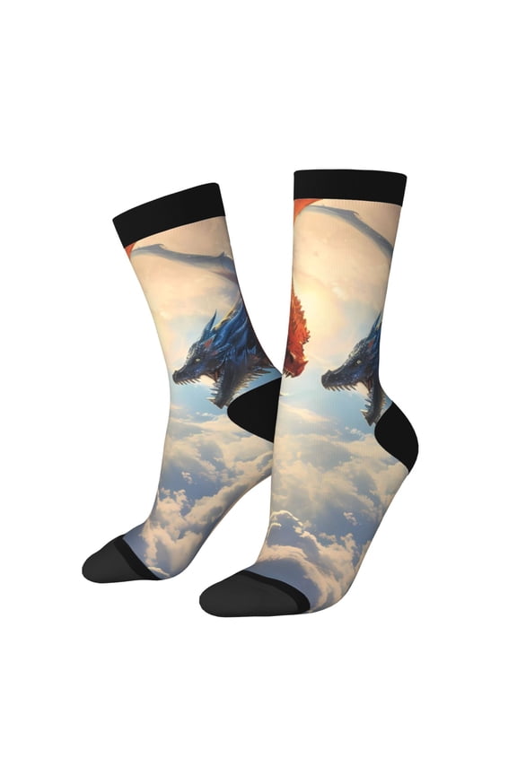 Cloud Red And Blue Dragon Print Adult Socks for Men & Women,Calf Socks, Ankle Socks,Boots Socks,Breathable Casual Sock,Unisex Crew Socks