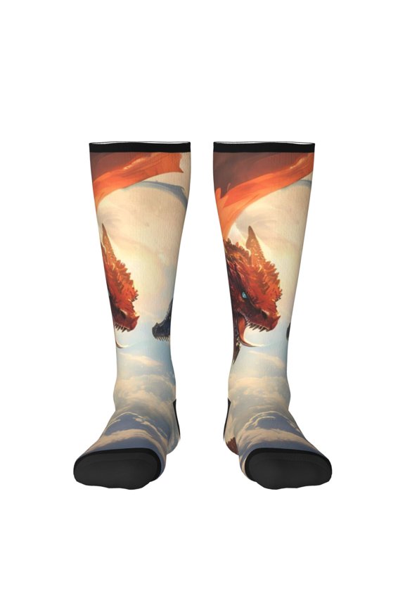 Cloud Red And Blue Dragon Print Gift Stocking Stuffers,Adult Stockings,Novelty Socks,Funny Socks Birthday Running Walking Sleeping