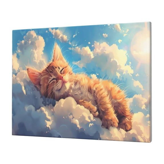Logiee Cloud Sleeping Cat Print Canvas Wall Art,Canvas Picture Prints with Frame, Wall Art Decorative,Canvas Decorative,Suitable for Living Room Bedroom Office Room 30x40