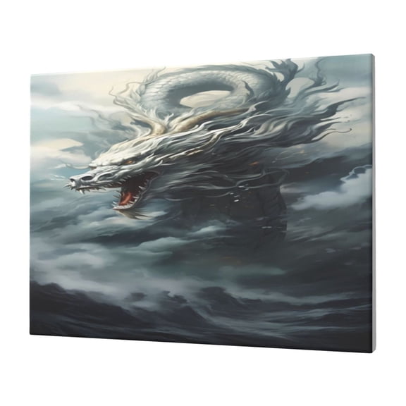 Logiee Cloud White Dragon Print Canvas Wall Art,Canvas Picture Prints with Frame, Wall Art Decorative,Canvas Decorative,Suitable for Living Room Bedroom Office Room 30x40