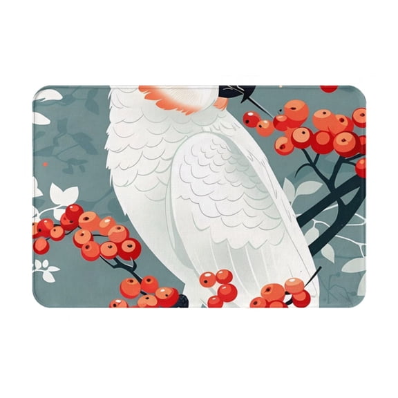 Logiee Cockatoo Red Berries Print Welcome Mats for Entryway,Door Mat for Front Door,Entry Mat,Doormat for Garden, Garage, Patio, Home, Porch Decor