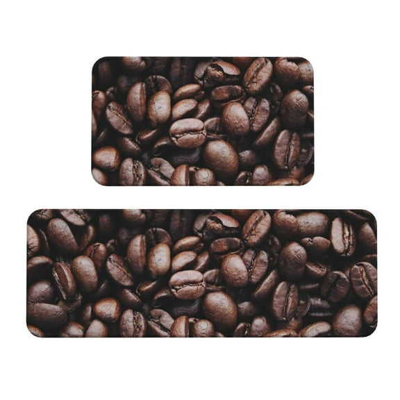 Logiee Coffee Bean Print Kitchen Mats for Floor Sets of 2,Waterproof Kitchen Rugs,Non Slip Comfort Standing Mat Rug for Home,Runner,Sink,Office,Laundry