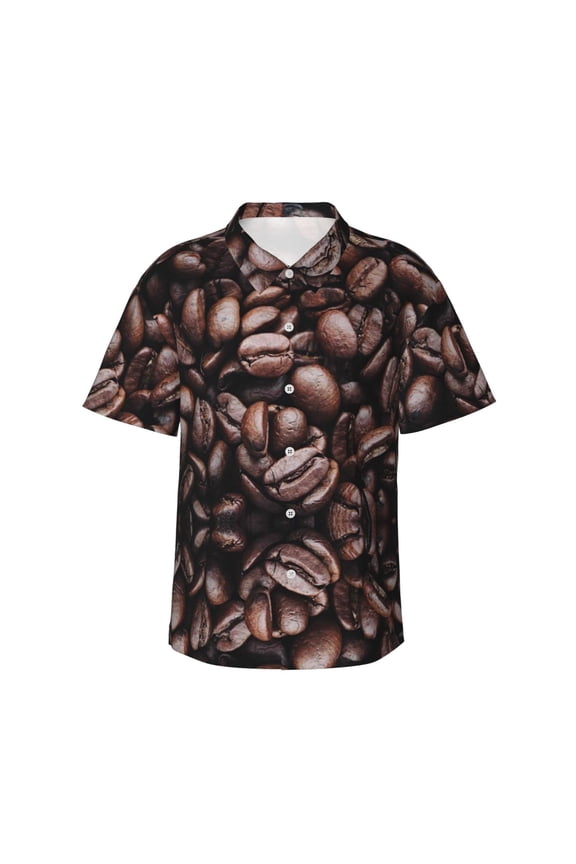 Coffee Bean Print Mens Hawaiian Shirts,Loose-Fit Short Sleeve Button Down Tropical Aloha Beach Shirt,Summer Vacation Wedding Tops,Small