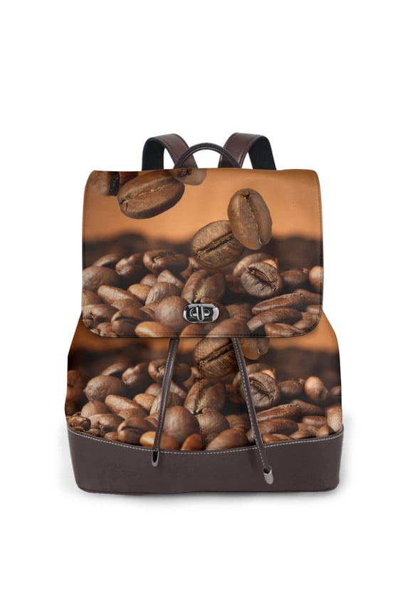 Logiee Coffee Beans Print Backpack Purse for Women,Fashion Leather Backpack Purse,Women's Leather Backpack for Work College Travel