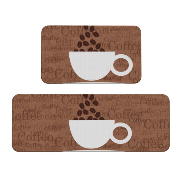 Logiee Coffee Cafe Cup Print Kitchen Mats for Floor Sets of 2,Waterproof Kitchen Rugs,Non Slip Comfort Standing Mat Rug for Home,Runner,Sink,Office,Laundry