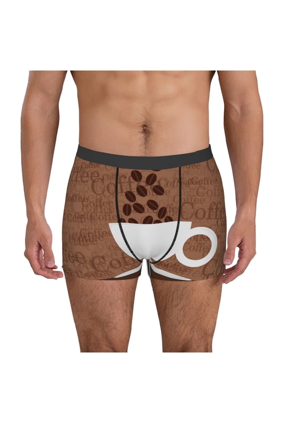 Coffee Cafe Cup Print Mens Boxer Briefs,Boxer Briefs for Men,Breathable Stretch Underwear,Boys Boxer Briefs-XX-Large