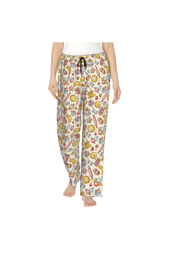 Coffee Donuts Print Women Pajama Pants,Comfy Pj Bottom with Pockets & Drawstring,Stretch Casual Sleepwear-XX-Large