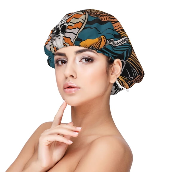 Logiee Coffee-Drinking Skull Print Silk Bonnet Satin Bonnet for Sleeping Women and Men,Double Layer Hair Bonnet for Curly Braids Hair