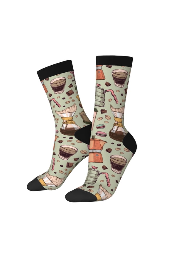 Coffee Makers Macaroons Chocolate Print Adult Socks for Men & Women,Calf Socks, Ankle Socks,Boots Socks,Breathable Casual Sock,Unisex Crew Socks