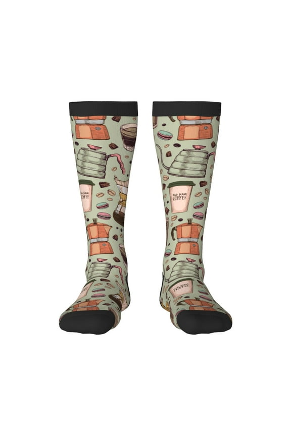 Coffee Makers Macaroons Chocolate Print Gift Stocking Stuffers,Adult Stockings,Novelty Socks,Funny Socks Birthday Running Walking Sleeping