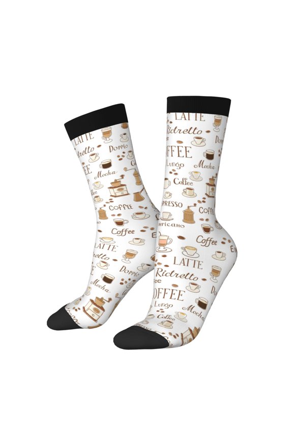 Coffee Print Adult Socks for Men & Women,Calf Socks, Ankle Socks,Boots Socks,Breathable Casual Sock,Unisex Crew Socks