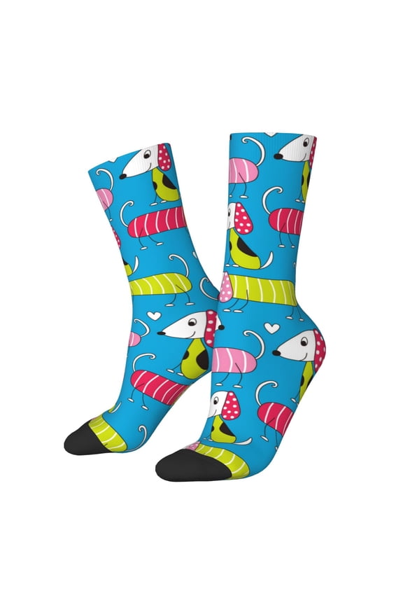 Color Dachshund Dog Print Adult Socks for Men & Women,Calf Socks, Ankle Socks,Boots Socks,Breathable Casual Sock,Unisex Crew Socks