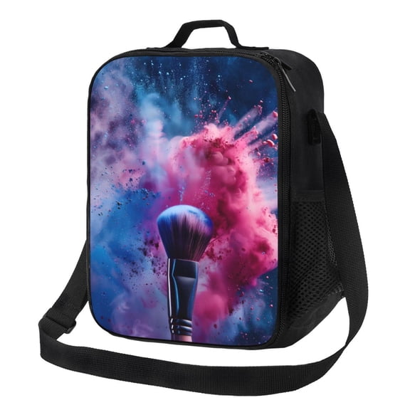 Logiee Color Explosion Makeup Brush Print Insulated Lunch Bag for Women/Men, Reusable Lunch Box for Office Work School Picnic Beach,Leakproof Freezable Cooler Bag with Shoulder Strap