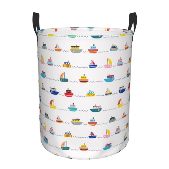 Logiee Color Ships Print Laundry Hamper,Dirty Clothes Hamper Storage Basket for Bathroom Bedrooms College Dorm, Circular Hamper with Handles,Collapsible Laundry Baskets-Small