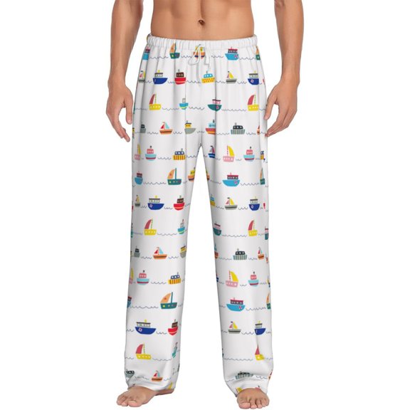 Logiee Color Ships Print Pajama Pants for Men,Men’s Pajama Bottoms,Mens PJ Pants with Pockets & Button Fly-Large