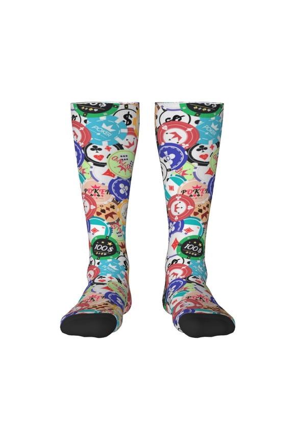 Colored Casino Chips Print Gift Stocking Stuffers,Adult Stockings,Novelty Socks,Funny Socks Birthday Running Walking Sleeping