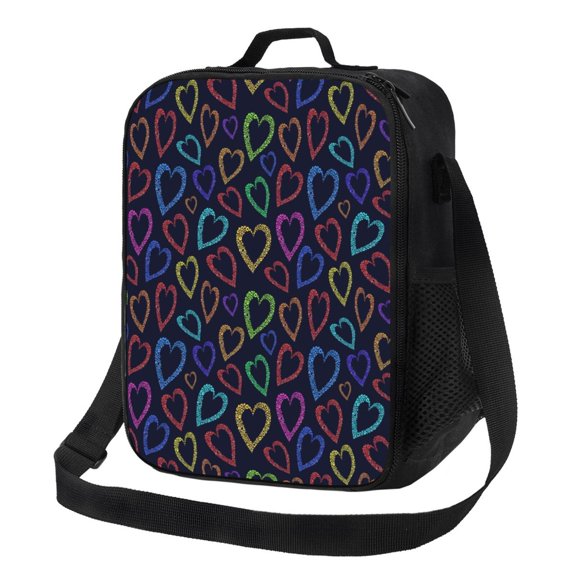 Logiee Colored Hearts Print Insulated Lunch Bag for Women/Men, Reusable Lunch Box for Office Work School Picnic Beach,Leakproof Freezable Cooler Bag with Shoulder Strap