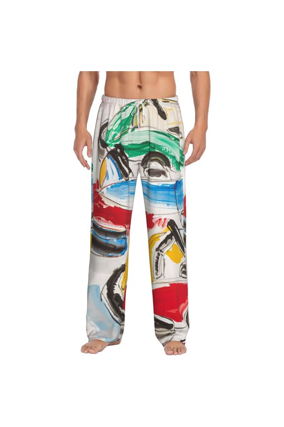 Colorful Abstract Bumper Cars Print Pajama Pants for Men,Men’s Pajama Bottoms,Mens PJ Pants with Pockets & Button Fly-XX-Large