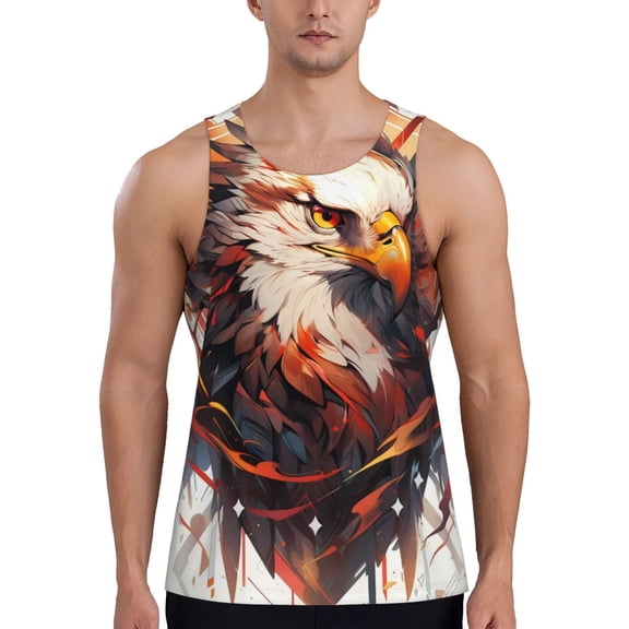 Logiee Colorful Abstract Eagle Print Men's Workout Tank Top,Quick Dry Workout Tank Top,Gym Muscle Tee,Fitness Bodybuilding Sleeveless T Shirt-Medium