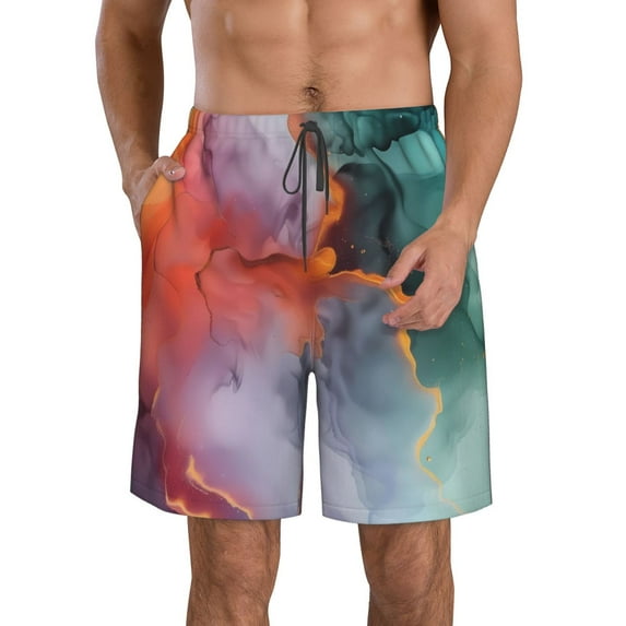 Logiee Colorful Abstract Waves Print Mens Swim Trunks Quick Dry Board Shorts,Breathable Hawaii Beach Shorts Swimwear Bathing Suits-Medium
