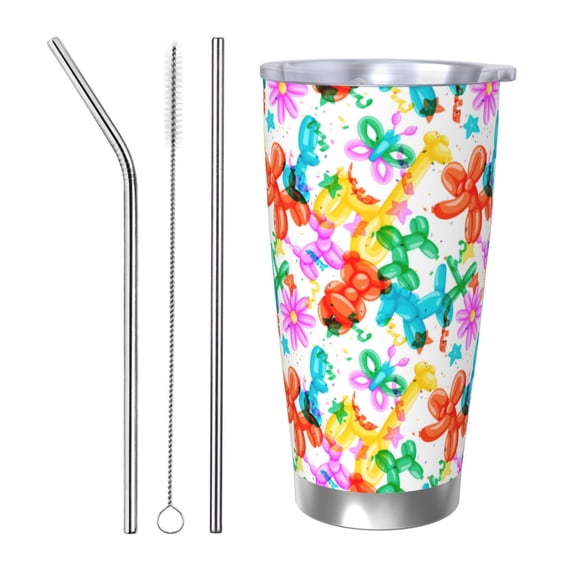 Logiee Colorful Air Balloons Print 20OZ Car Cup with Lid, Stainless Steel Vacuum Insulated Double Wall Travel Tumbler, Durable Insulated Coffee Mug,Thermal Cup with Straw-Straw Three-piece Set
