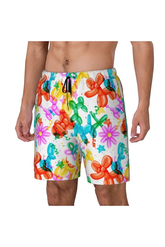 Colorful Air Balloons Print Men's Swim Trunk,Quick Dry Board Shorts ,Men's Swim Trunks with Compression Liner, Bathing Suits with Pockets-Small