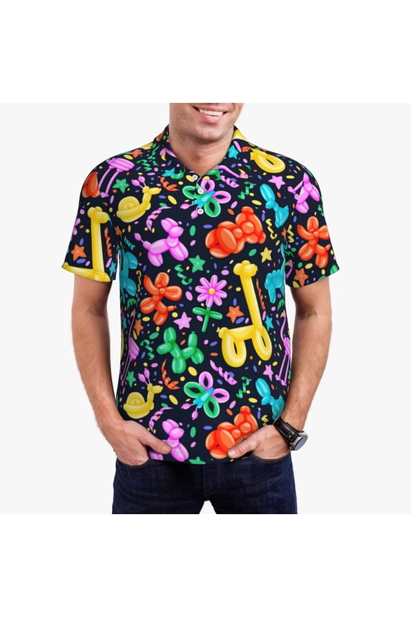 Colorful Air Balloons1 Print Mens Polo Shirts,Mens Golf Polo Shirts,Short Sleeve Casual Polo Shirts for Men,Summer Fashion Beach Shirts-Medium